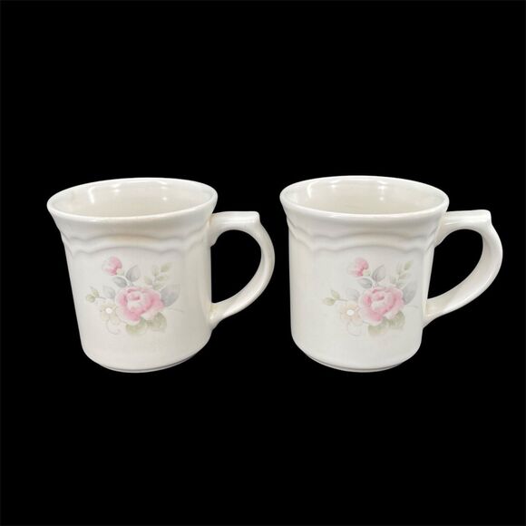 VTG Pfaltzgraff Tea Rose Set of 2 Mug Cup Coffee French Country Farmhouse 10 oz - Picture 1 of 13